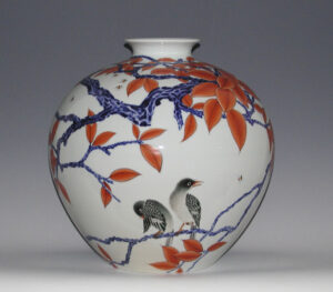 Porcelain Vase - 'Red Leaves with Two Birds' - Gong Bao Jia